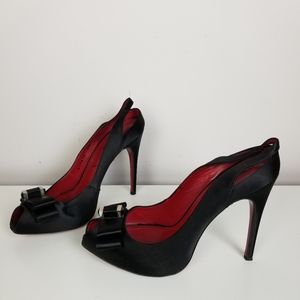 Cesare Paciotti black satin bow heels